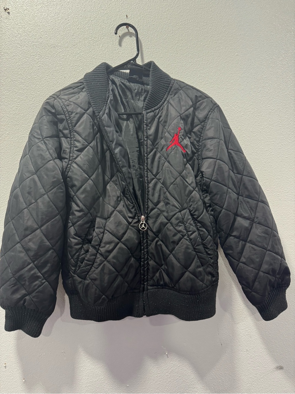 Jordan Black Quilted Puffer Jacket with Red Jumpman